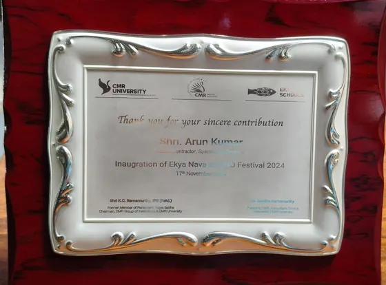 CMR University certificate awarded to Spectra Fab Engineers