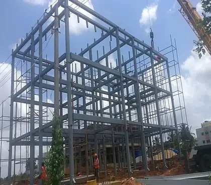Multi-storey steel frame during erection
